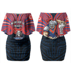 Custom Newcastle Knight Couples Matching Off Shoulder Short Dress and Hawaiian Shirt Knight Warrior Polynesia Islander Rugby Mascot