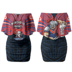 Custom Newcastle Knight Couples Matching Off Shoulder Short Dress and Long Sleeve Button Shirt Knight Warrior Polynesia Islander Rugby Mascot