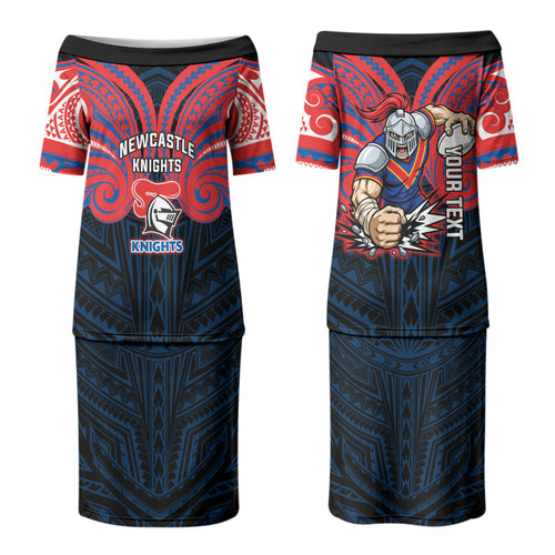 Custom Newcastle Knight Couples Matching Puletasi and Hawaiian Shirt Knight Warrior Polynesia Islander Rugby Mascot
