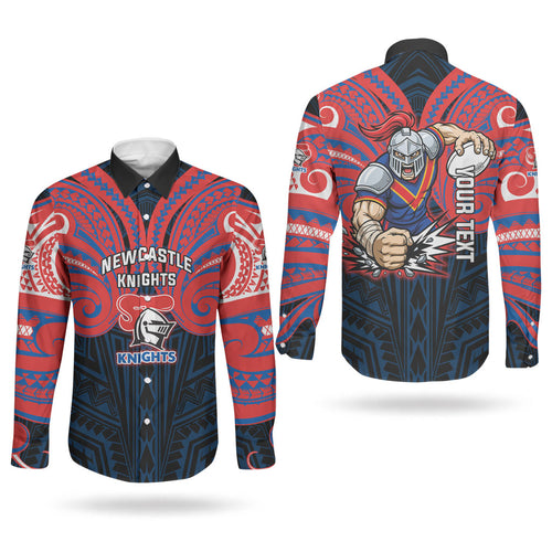 Custom Newcastle Knight Couples Matching Puletasi and Long Sleeve Button Shirt Knight Warrior Polynesia Islander Rugby Mascot