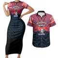 Custom Newcastle Knight Couples Matching Short Sleeve Bodycon Dress and Hawaiian Shirt Knight Warrior Polynesia Islander Rugby Mascot