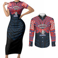 Custom Newcastle Knight Couples Matching Short Sleeve Bodycon Dress and Long Sleeve Button Shirt Knight Warrior Polynesia Islander Rugby Mascot