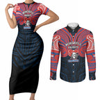 Custom Newcastle Knight Couples Matching Short Sleeve Bodycon Dress and Long Sleeve Button Shirt Knight Warrior Polynesia Islander Rugby Mascot