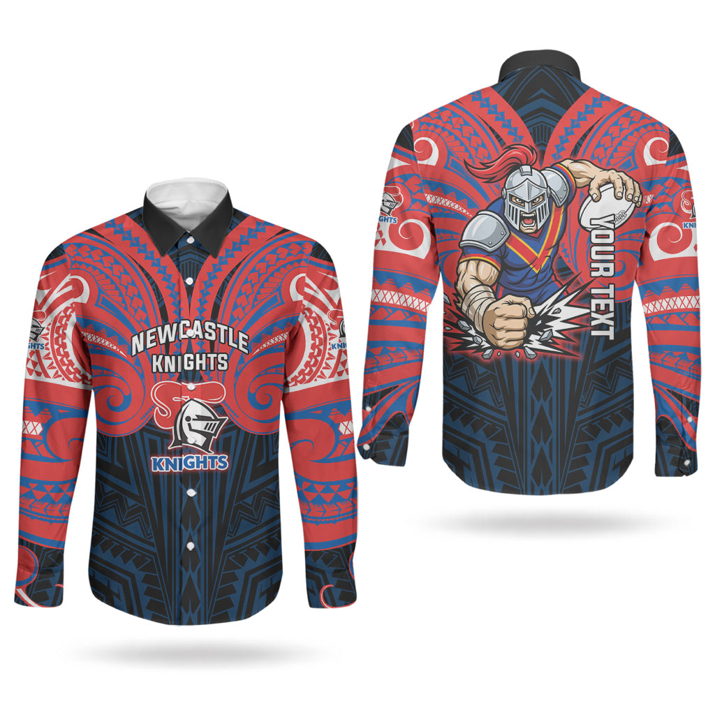 Custom Newcastle Knight Couples Matching Short Sleeve Bodycon Dress and Long Sleeve Button Shirt Knight Warrior Polynesia Islander Rugby Mascot