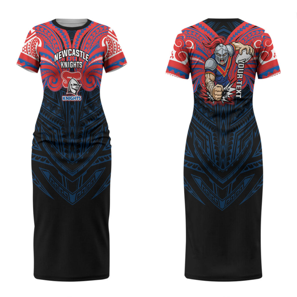 Custom Newcastle Knight Couples Matching Short Sleeve Bodycon Dress and Long Sleeve Button Shirt Knight Warrior Polynesia Islander Rugby Mascot