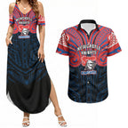 Custom Newcastle Knight Couples Matching Summer Maxi Dress and Hawaiian Shirt Knight Warrior Polynesia Islander Rugby Mascot