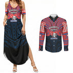 Custom Newcastle Knight Couples Matching Summer Maxi Dress and Long Sleeve Button Shirt Knight Warrior Polynesia Islander Rugby Mascot