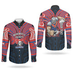 Custom Newcastle Knight Couples Matching Summer Maxi Dress and Long Sleeve Button Shirt Knight Warrior Polynesia Islander Rugby Mascot