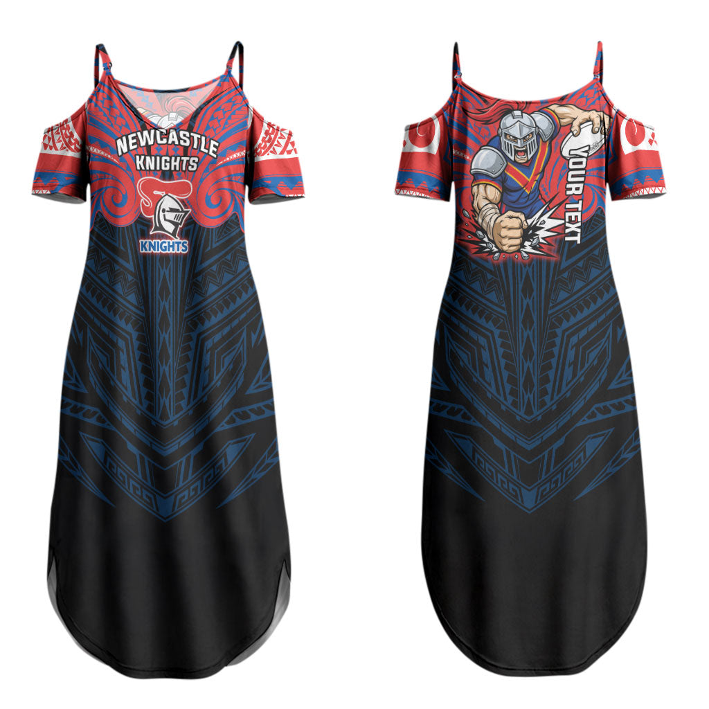 Custom Newcastle Knight Couples Matching Summer Maxi Dress and Long Sleeve Button Shirt Knight Warrior Polynesia Islander Rugby Mascot