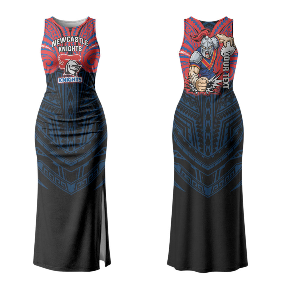 Custom Newcastle Knight Couples Matching Tank Maxi Dress and Long Sleeve Button Shirt Knight Warrior Polynesia Islander Rugby Mascot