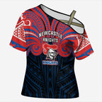 Custom Newcastle Knight Cross Shoulder Shirt Knight Warrior Polynesia Islander Rugby Mascot