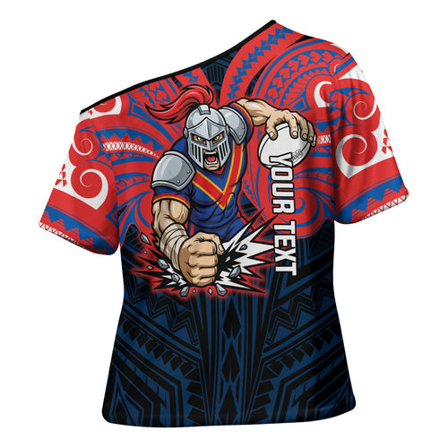 Custom Newcastle Knight Cross Shoulder Shirt Knight Warrior Polynesia Islander Rugby Mascot