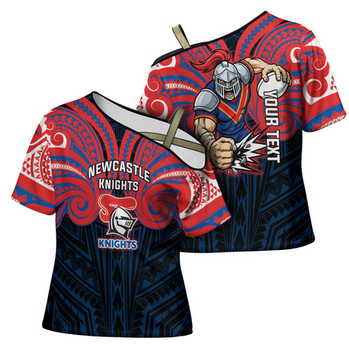 Custom Newcastle Knight Cross Shoulder Shirt Knight Warrior Polynesia Islander Rugby Mascot