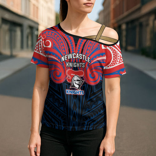 Custom Newcastle Knight Cross Shoulder Shirt Knight Warrior Polynesia Islander Rugby Mascot