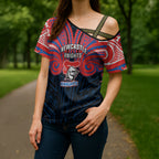 Custom Newcastle Knight Cross Shoulder Shirt Knight Warrior Polynesia Islander Rugby Mascot