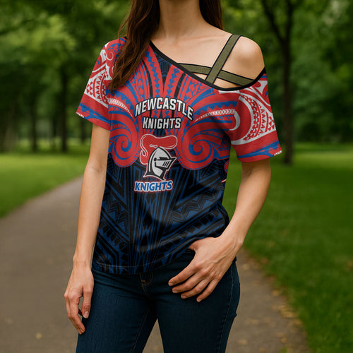 Custom Newcastle Knight Cross Shoulder Shirt Knight Warrior Polynesia Islander Rugby Mascot