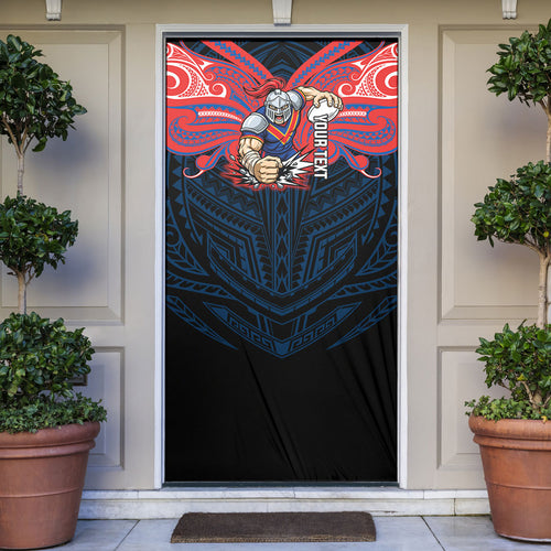 Custom Newcastle Knight Door Cover Knight Warrior Polynesia Islander Rugby Mascot