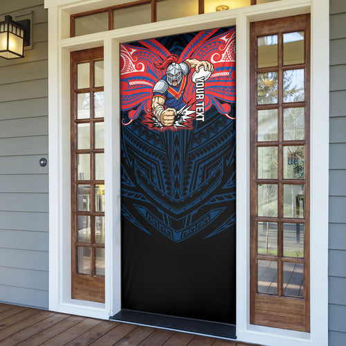 Custom Newcastle Knight Door Cover Knight Warrior Polynesia Islander Rugby Mascot