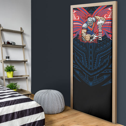 Custom Newcastle Knight Door Cover Knight Warrior Polynesia Islander Rugby Mascot