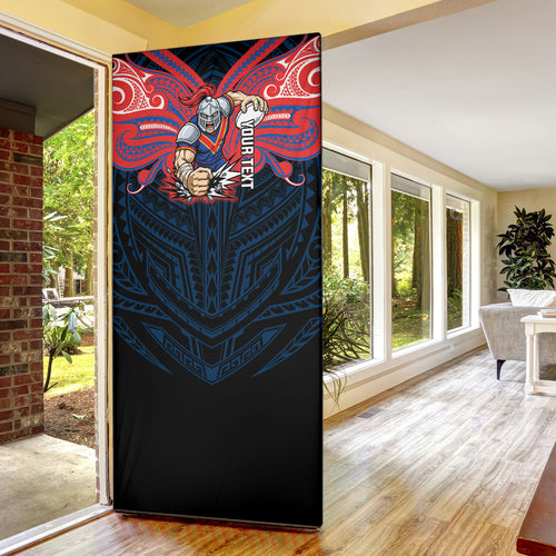 Custom Newcastle Knight Door Cover Knight Warrior Polynesia Islander Rugby Mascot