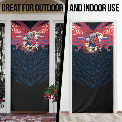 Custom Newcastle Knight Door Cover Knight Warrior Polynesia Islander Rugby Mascot