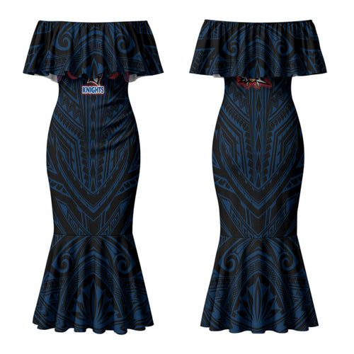 Custom Newcastle Knight Family Matching Mermaid Dress and Hawaiian Shirt Knight Warrior Polynesia Islander Rugby Mascot