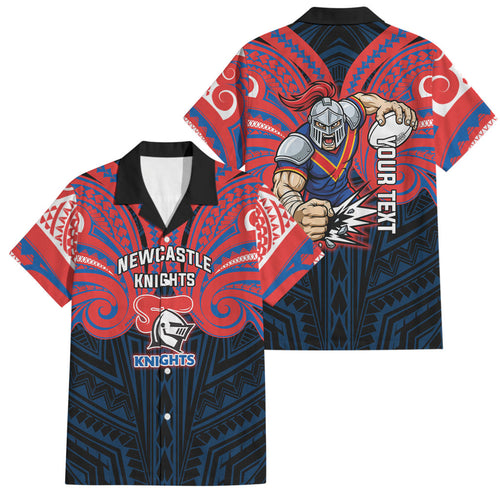 Custom Newcastle Knight Family Matching Off Shoulder Maxi Dress and Hawaiian Shirt Knight Warrior Polynesia Islander Rugby Mascot