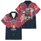 Custom Newcastle Knight Family Matching Off Shoulder Short Dress and Hawaiian Shirt Knight Warrior Polynesia Islander Rugby Mascot