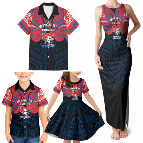 Custom Newcastle Knight Family Matching Tank Maxi Dress and Hawaiian Shirt Knight Warrior Polynesia Islander Rugby Mascot