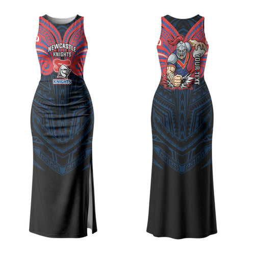 Custom Newcastle Knight Family Matching Tank Maxi Dress and Hawaiian Shirt Knight Warrior Polynesia Islander Rugby Mascot