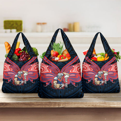 Custom Newcastle Knight Grocery Bag Knight Warrior Polynesia Islander Rugby Mascot