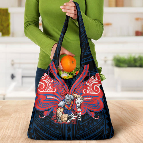 Custom Newcastle Knight Grocery Bag Knight Warrior Polynesia Islander Rugby Mascot