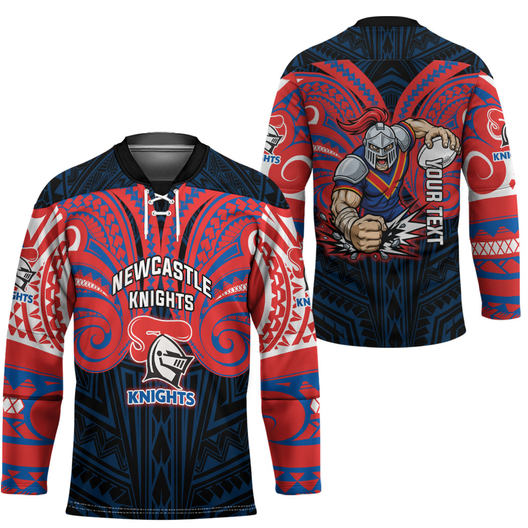 Custom Newcastle Knight Hockey Jersey Knight Warrior Polynesia Islander Rugby Mascot