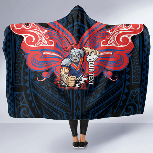 Custom Newcastle Knight Hooded Blanket Knight Warrior Polynesia Islander Rugby Mascot