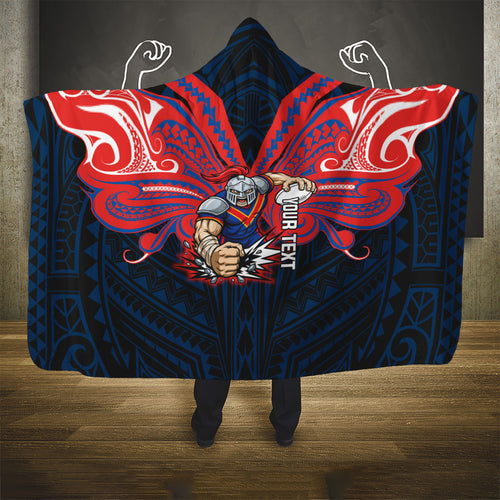 Custom Newcastle Knight Hooded Blanket Knight Warrior Polynesia Islander Rugby Mascot
