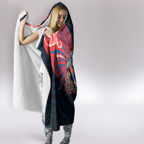 Custom Newcastle Knight Hooded Blanket Knight Warrior Polynesia Islander Rugby Mascot