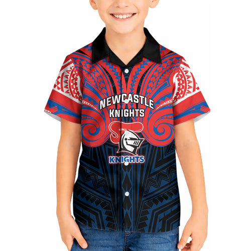 Custom Newcastle Knight Kid Hawaiian Shirt Knight Warrior Polynesia Islander Rugby Mascot