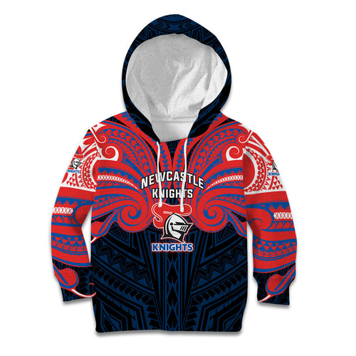 Custom Newcastle Knight Kid Hoodie Knight Warrior Polynesia Islander Rugby Mascot