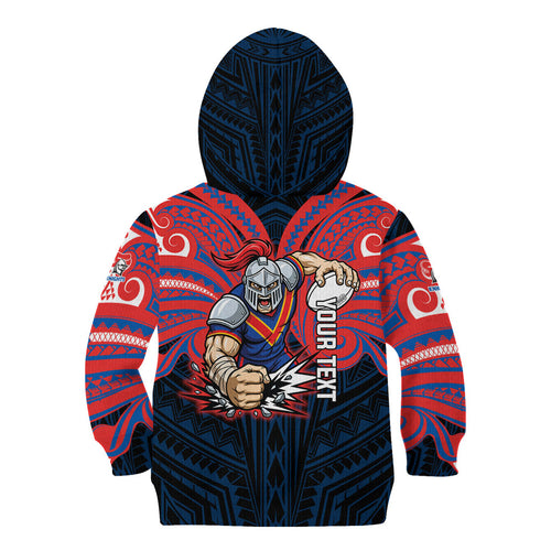Custom Newcastle Knight Kid Hoodie Knight Warrior Polynesia Islander Rugby Mascot