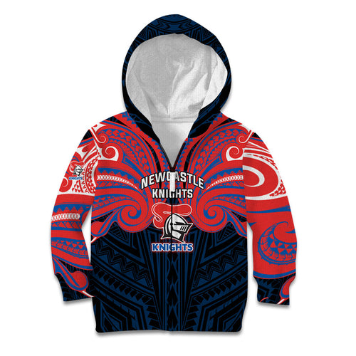Custom Newcastle Knight Kid Hoodie Knight Warrior Polynesia Islander Rugby Mascot