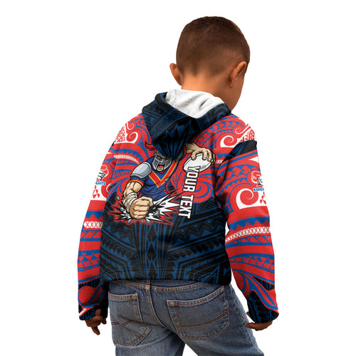 Custom Newcastle Knight Kid Hoodie Knight Warrior Polynesia Islander Rugby Mascot
