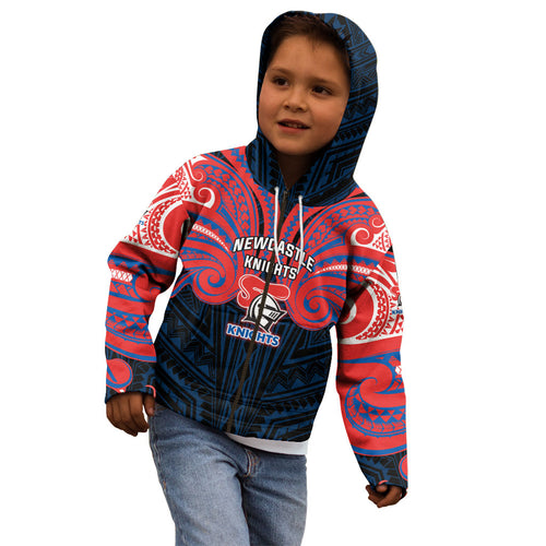 Custom Newcastle Knight Kid Hoodie Knight Warrior Polynesia Islander Rugby Mascot