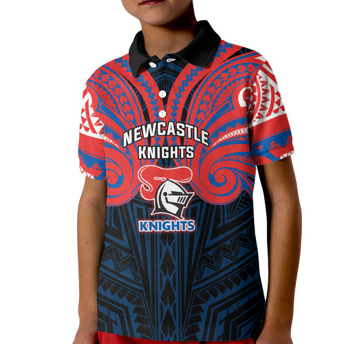 Custom Newcastle Knight Kid Polo Shirt Knight Warrior Polynesia Islander Rugby Mascot