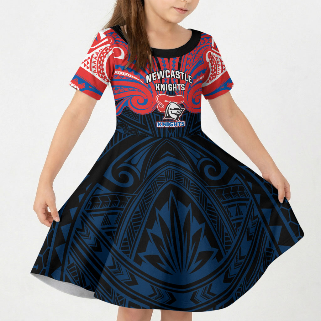Custom Newcastle Knight Kid Short Sleeve Dress Knight Warrior Polynesia Islander Rugby Mascot