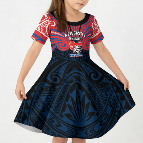 Custom Newcastle Knight Kid Short Sleeve Dress Knight Warrior Polynesia Islander Rugby Mascot