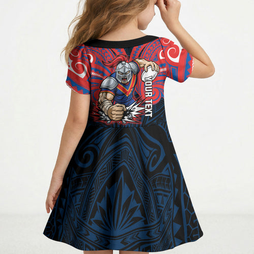 Custom Newcastle Knight Kid Short Sleeve Dress Knight Warrior Polynesia Islander Rugby Mascot