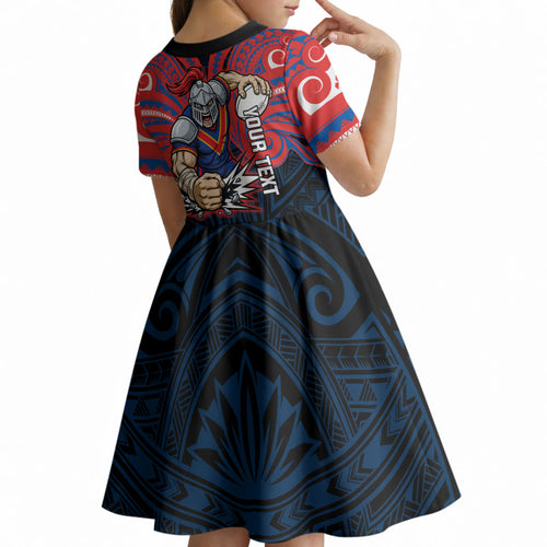 Custom Newcastle Knight Kid Short Sleeve Dress Knight Warrior Polynesia Islander Rugby Mascot