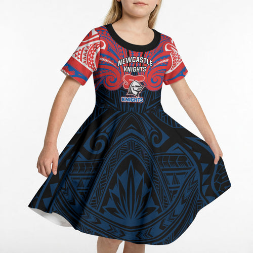 Custom Newcastle Knight Kid Short Sleeve Dress Knight Warrior Polynesia Islander Rugby Mascot