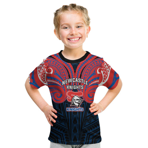 Custom Newcastle Knight Kid T Shirt Knight Warrior Polynesia Islander Rugby Mascot