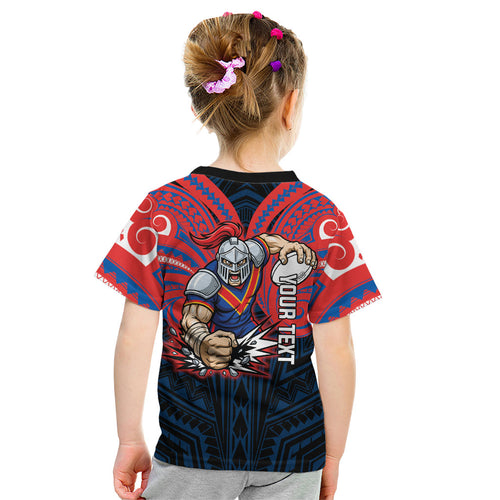 Custom Newcastle Knight Kid T Shirt Knight Warrior Polynesia Islander Rugby Mascot
